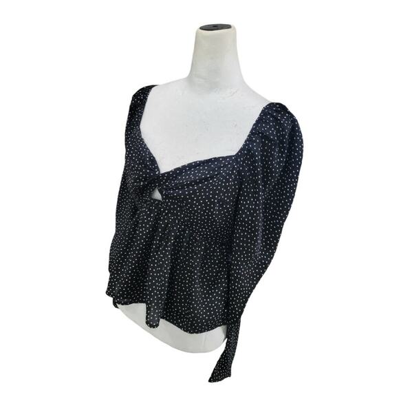 Abercrombie & Fitch Women's Polka Dot Top Cut Out Smocked Puff Sleeve Crop Small - Picture 2 of 9